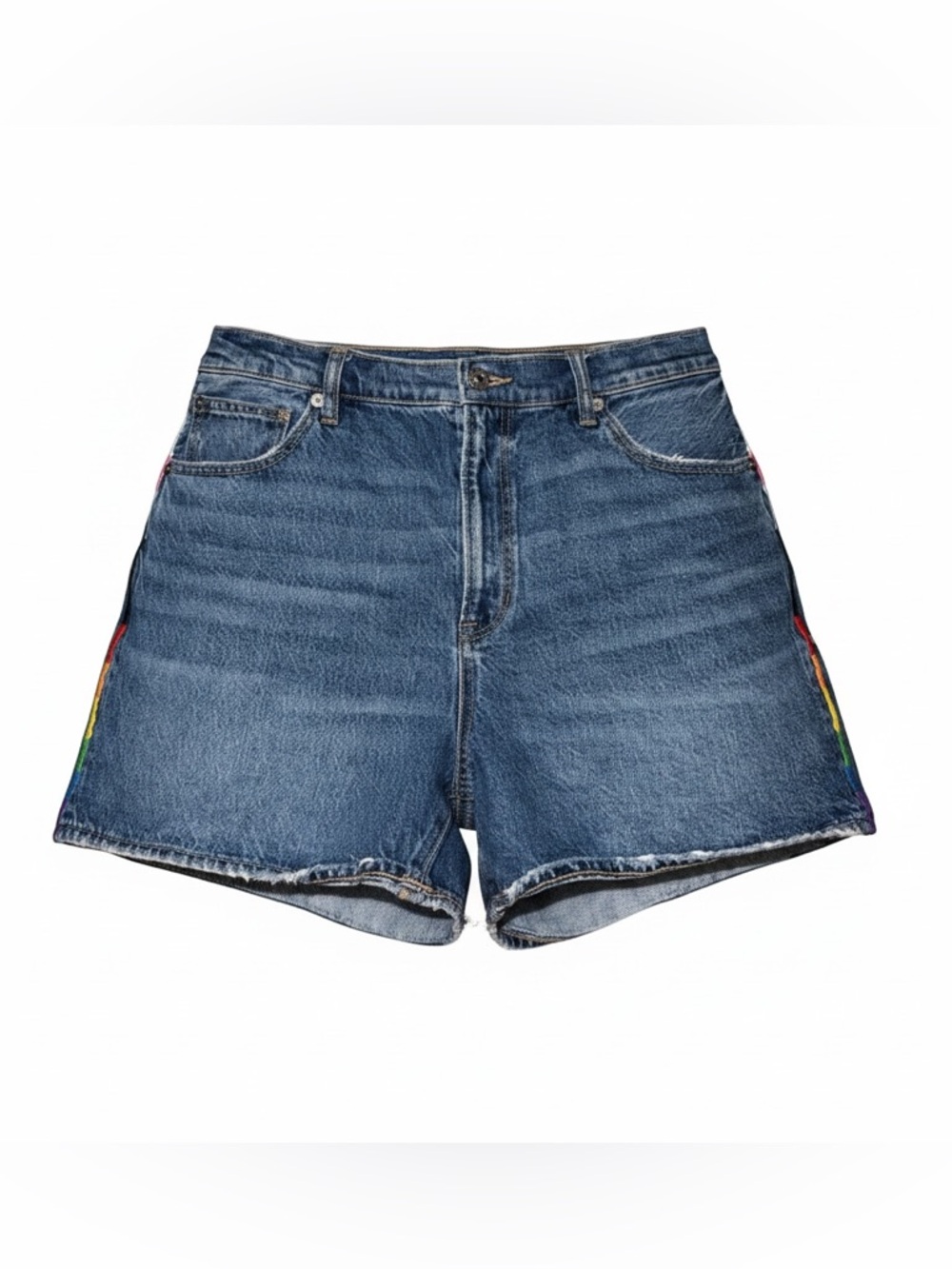 American Eagle Outfitters PRIDE 🏳️‍🌈 Dark Blue High-Rise Denim Shorts - Picture 2 of 10